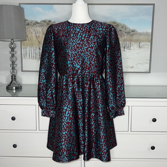 Halogen X Atlantic-Pacific Leopard Jacquard Long Sleeve Dress Size M - Picture 6 of 11